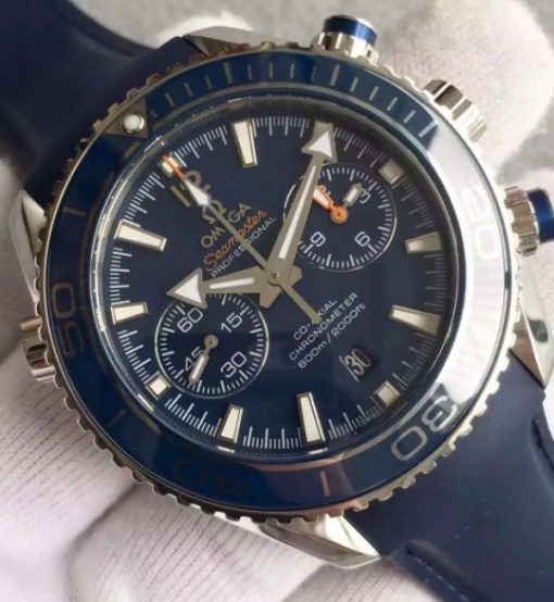 Replica Omega Seamaster Professional Chronograph Blue Bezel Blue Dial Rubber Strap A9900 - Image 2