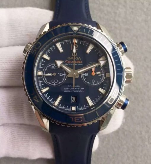 Replica Omega Seamaster Professional Chronograph Blue Bezel Blue Dial Rubber Strap A9900