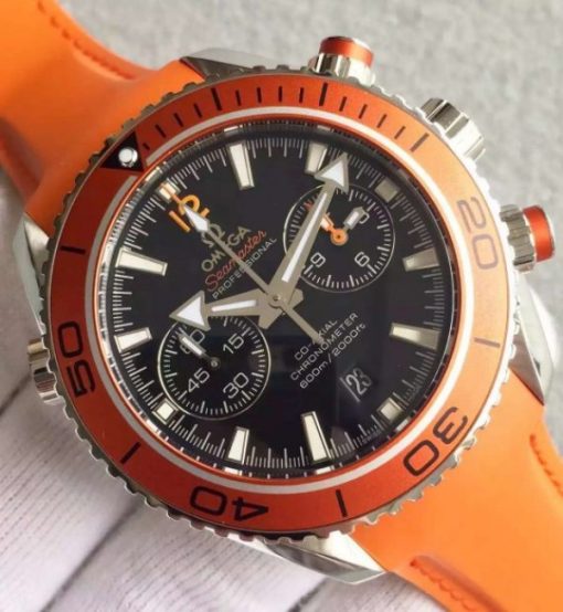 Replica Omega Planet Ocean 45mm Chrono Orange Bezel Black Dial Rubber Strap A9300 - Image 2