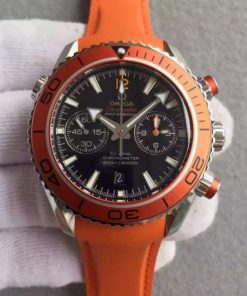 Replica Omega Planet Ocean 45mm Chrono Orange Bezel Black Dial Rubber Strap A9300