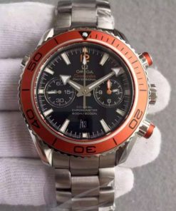 Replica Omega Planet Ocean 45mm Chrono Orange Bezel Black Dial SS Bracelet A7750