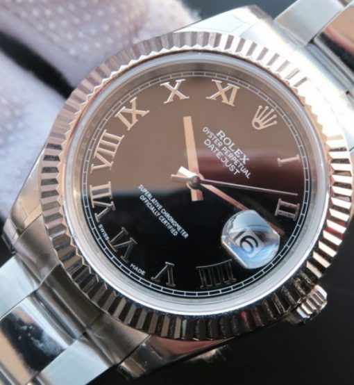 Replica Rolex DateJust 41mm 116334 SS Black Dial Roman Markers SS Bracelet A3136 - Image 2