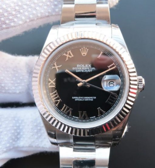 Replica Rolex DateJust 41mm 116334 SS Black Dial Roman Markers SS Bracelet A3136