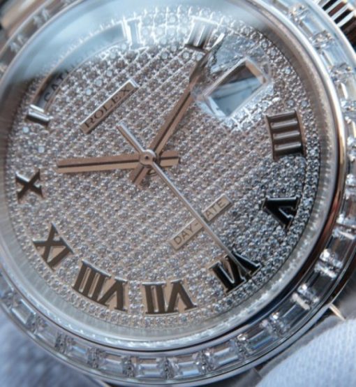 Replica Rolex Day-Date 218399 Roman Numerals SS Full Diamonds A3255 - Image 2