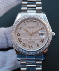 Replica Rolex Day-Date 218399 Roman Numerals SS Full Diamonds A3255