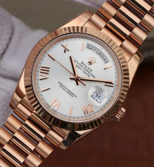 Replica Rolex Day-Date 40mm 228235 RG Noob Silver Dial Roman Markers RG President Bracelet A3255 - Image 2