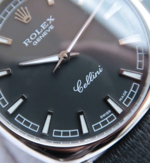 Replica Rolex Cellini Danaos 4243 SS Black Dial Black Leather Strap A2824 - Image 2