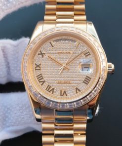 Replica Rolex Day-Date II RG Diamonds Full Bezel/Dial Roman Markers RG Bracelet A3255