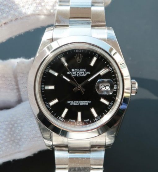Replica Rolex DateJust 41mm 126300 Noob Black Dial Stick Markers SS Bracelet A3136