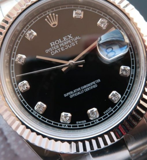 Replica Rolex DateJust 41mm 116334 Fluted Bezel Black Dial Diamonds Markers SS Bracelet A3136 - Image 3