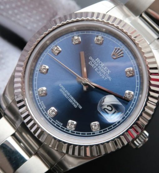 Replica Rolex DateJust 41mm 116334 SS Blue Dial Diamonds Markers SS Bracelet A3136 - Image 2
