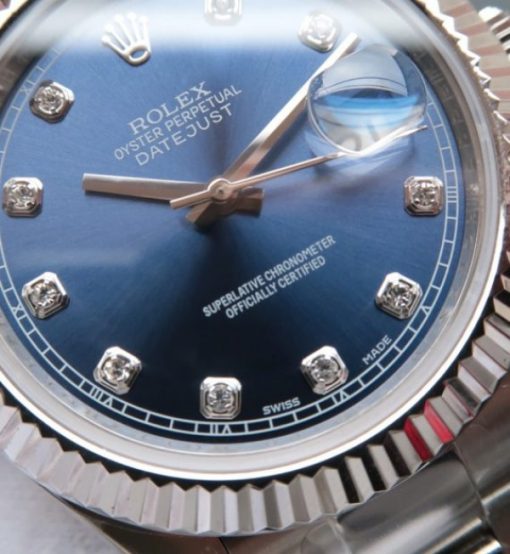 Replica Rolex DateJust 41mm 116334 SS Blue Dial Diamonds Markers SS Bracelet A3136 - Image 3