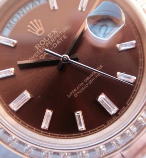 Replica Rolex Day-Date 41mm 218399 RG Brown Dial Diamonds Bezel RG Bracelet A3255 - Image 2