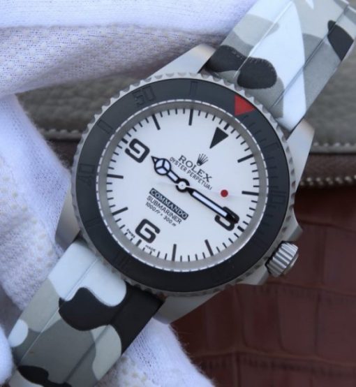 Replica Rolex Submariner Commando White Dial Ceramic Bezel Rubber Strap A2836 - Image 2