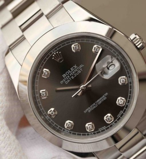 Replica Rolex DateJust 41mm 126300 Noob Gray Dial Diamonds Markers SS Bracelet A3235 - Image 3