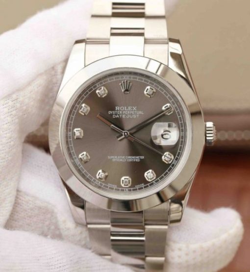 Replica Rolex DateJust 41mm 126300 Noob Gray Dial Diamonds Markers SS Bracelet A3235