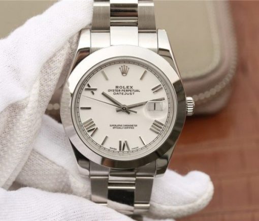 Replica Rolex DateJust 41mm 126300 Noob White Dial Roman Markers SS Bracelet A3235