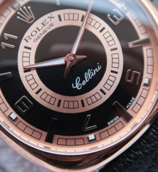 Replica Rolex Cellini Danaos 4243 RG Black/White Dial Black Leather Strap A2824 - Image 2