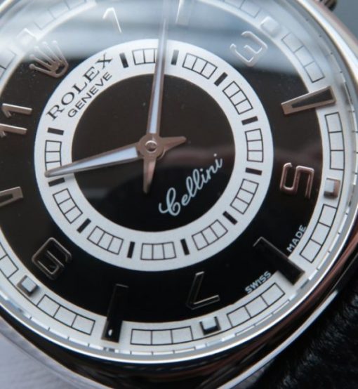 Replica Rolex Cellini Danaos 4243 SS Black/White Dial Black Leather Strap A2824 - Image 2