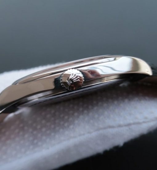 Replica Rolex Cellini Danaos 4243 SS Black/White Dial Black Leather Strap A2824 - Image 3
