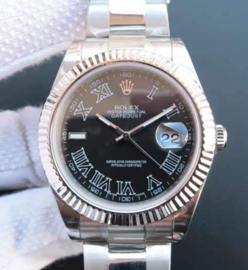 Replica Rolex DateJust 41 116334 SS Black Dial Roman Markers SS Bracelet A3136