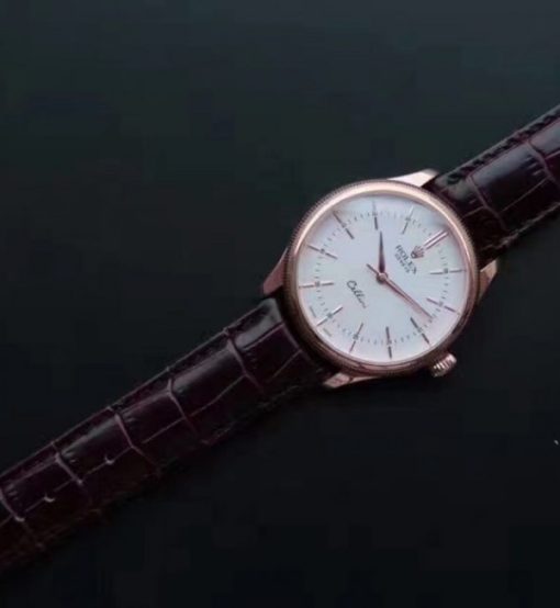 Replica Rolex MK Cellini Time 50505 RG White Dial Leather Strap A3132 - Image 6