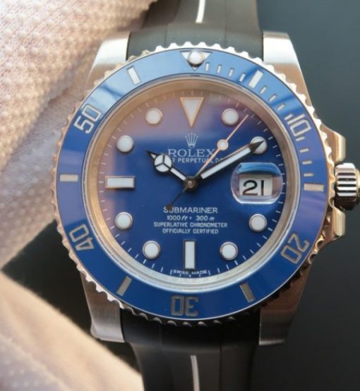 Replica Rolex Submariner 116619 LB Blue Ceramic Noob V7 Black Rubber Strap A3135