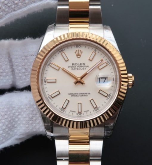 Replica Rolex DateJust II 41mm SS/YG White Dial Lumed Marker SS/YG Bracelet A3136