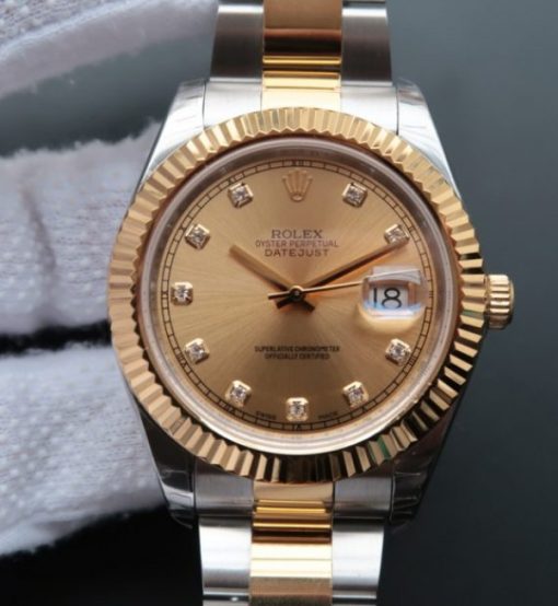 Replica Rolex DateJust II 41mm SS/YG YG Dial Diamonds Marker SS/YG Bracelet A3136