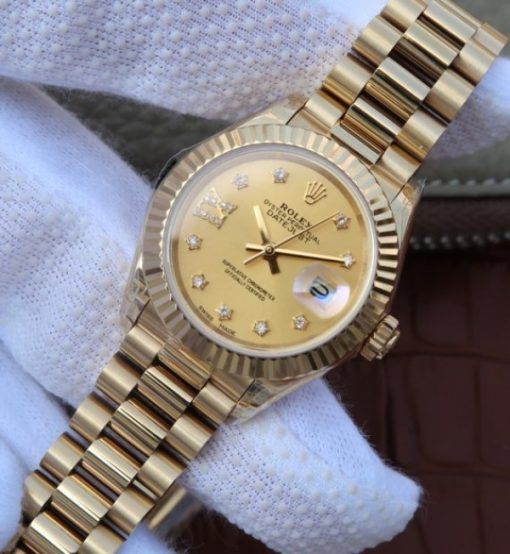Replica Rolex DateJust 31mm Fluted Bezel RG Case RG Gold Dial A2235 - Image 2