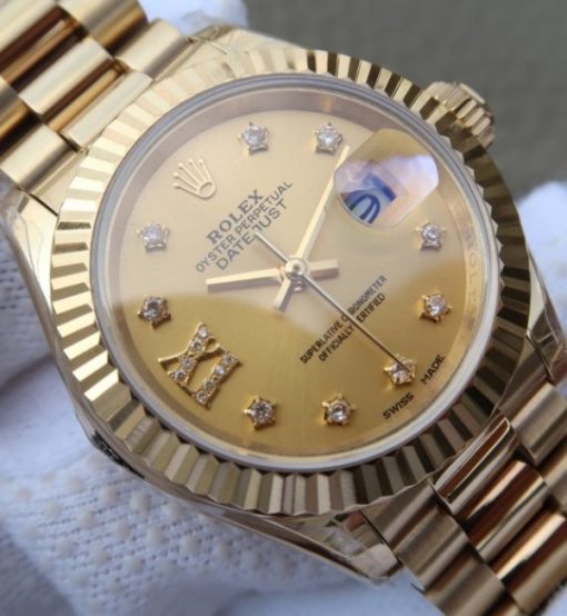Replica Rolex DateJust 31mm Fluted Bezel RG Case RG Gold Dial A2235 - Image 3