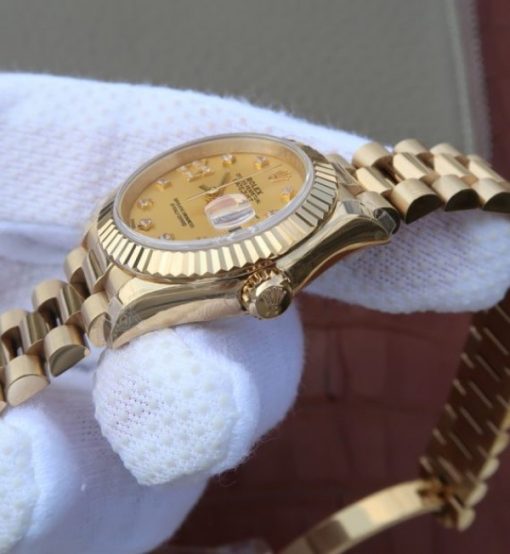 Replica Rolex DateJust 31mm Fluted Bezel RG Case RG Gold Dial A2235 - Image 4
