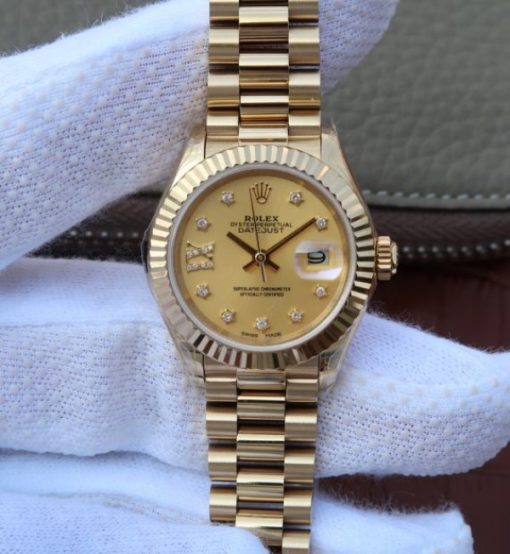 Replica Rolex DateJust 31mm Fluted Bezel RG Case RG Gold Dial A2235