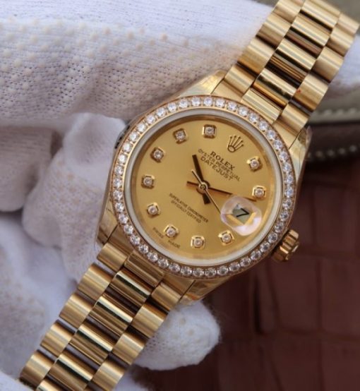 Replica Rolex DateJust 31mm Diamonds Bezel/Markers RG Case RG Gold Dial A2235 - Image 2