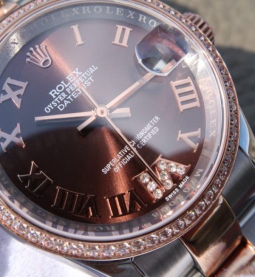 Replica Rolex DateJust 31mm 178383 Diamonds Bezel Roman Markers Brown Dial A2235 - Image 3