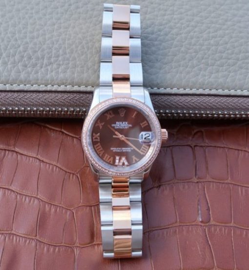 Replica Rolex DateJust 31mm 178383 Diamonds Bezel Roman Markers Brown Dial A2235 - Image 8