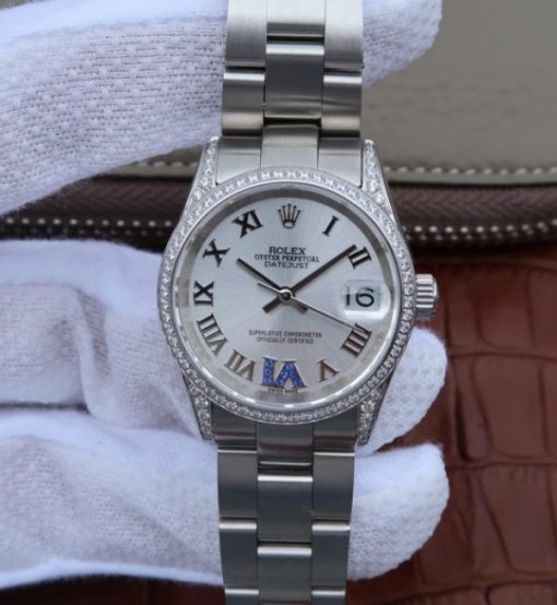 Replica Rolex DateJust 31mm 178383 Diamonds Bezel Roman Markers White Dial A2235