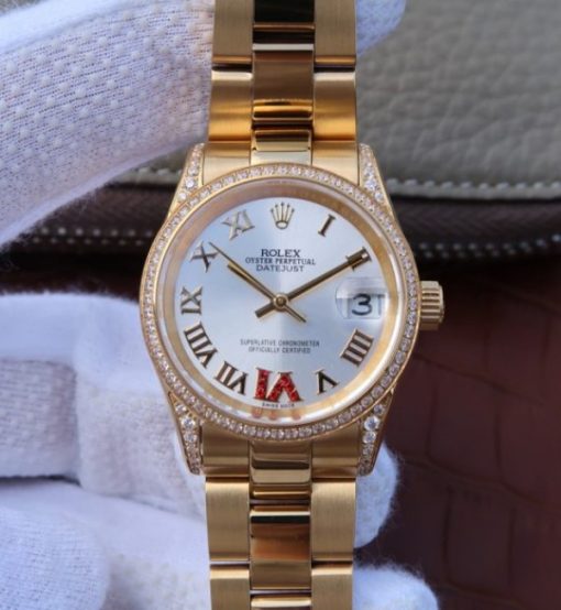 Replica Rolex DateJust 31mm Diamonds Bezel Roman Markers White Dial A2235