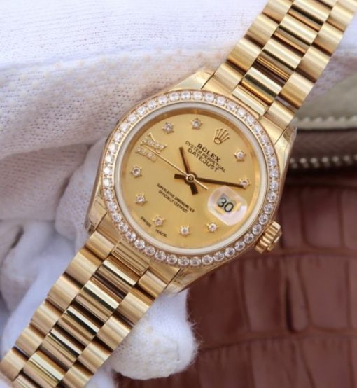 Replica Rolex DateJust 31mm Diamonds Bezel/Markers RG Gold Dial Bracelet A2235 - Image 2