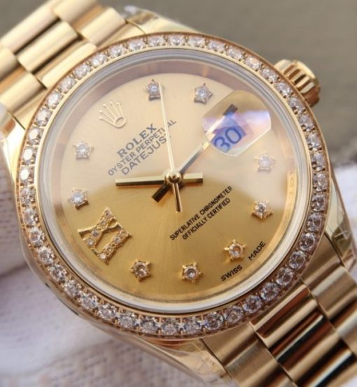Replica Rolex DateJust 31mm Diamonds Bezel/Markers RG Gold Dial Bracelet A2235 - Image 3