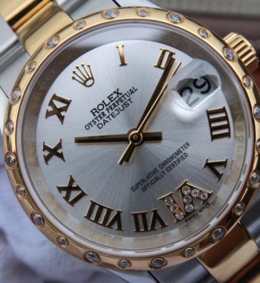 Replica Rolex DateJust 31mm Diamonds Bezel Roman Markers White Dial Bracelet A2235 - Image 3