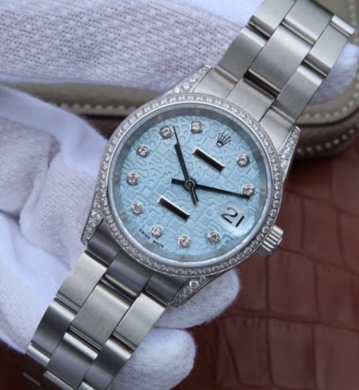 Replica Rolex DateJust 31mm Diamonds Bezel/Markers Blue Textured Dial A2235 - Image 2