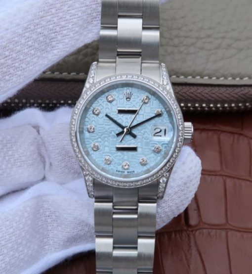 Replica Rolex DateJust 31mm Diamonds Bezel/Markers Blue Textured Dial A2235