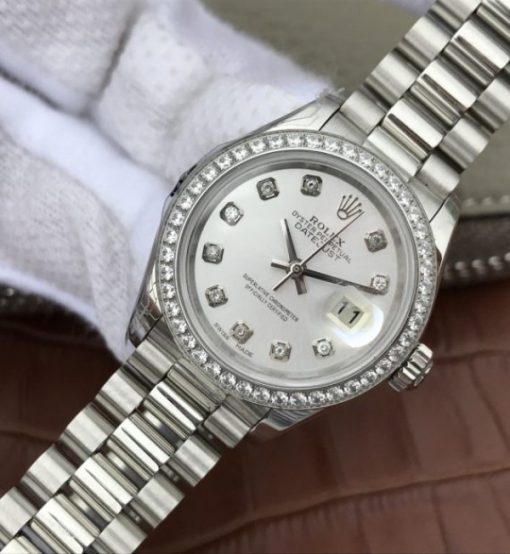 Replica Rolex DateJust 28mm Diamonds Bezel White Dial Diamonds Markers SS Bracelet A2236 - Image 2