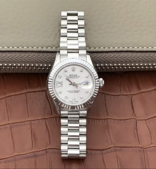 Replica Rolex DateJust 28mm Fluted Bezel White Dial Diamonds Rome Markers Bracelet A2236 - Image 8