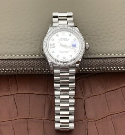 Replica Rolex DateJust 28mm Diamonds Bezel White Dial Diamonds Rome Markers Bracelet A2236 - Image 8