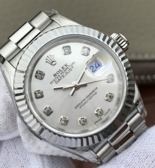 Replica Rolex DateJust 28mm Fluted Bezel White Dial Diamonds Markers Bracelet A2236 - Image 3