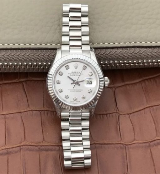 Replica Rolex DateJust 28mm Fluted Bezel White Dial Diamonds Markers Bracelet A2236 - Image 8