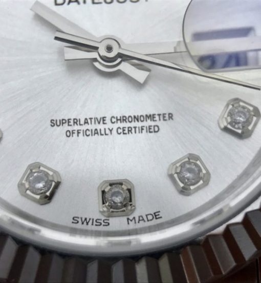 Replica Rolex DateJust 28mm Fluted Bezel White Dial Diamonds Markers Bracelet A2236 - Image 10