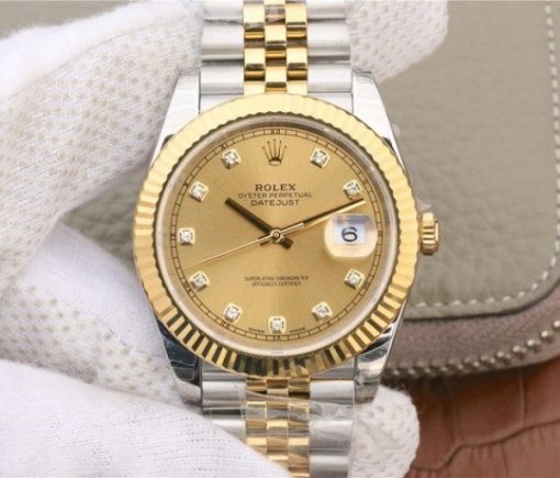 Replica Rolex DateJust 41mm 126333 Noob YG Wrapped YG Dial Diamonds Markers SS/YG Bracelet A3235